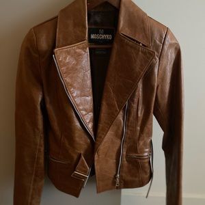 Moschyko Light Brown Faux Leather Jacket.
